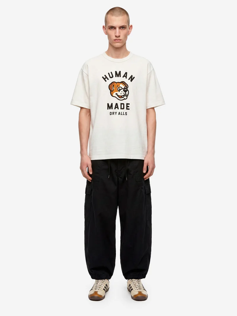 T-shirt in cotone bianco con grafica dog e colletto rinforzato