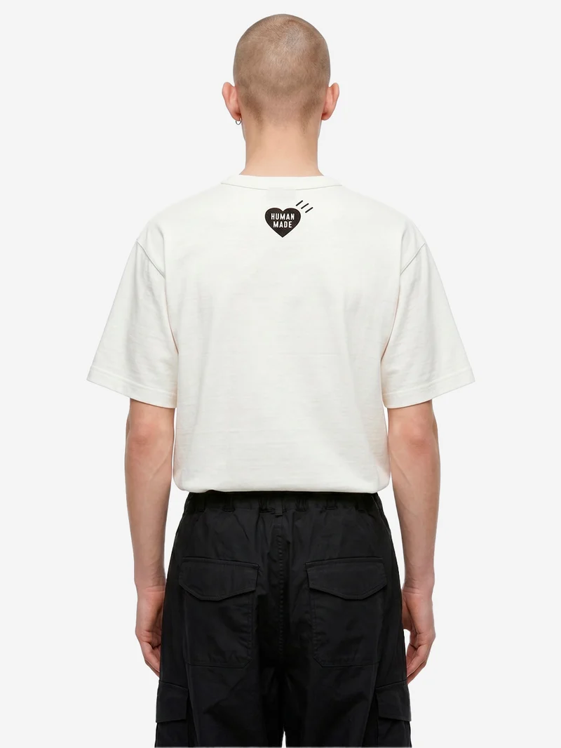 T-shirt in cotone bianco con grafica dog e colletto rinforzato