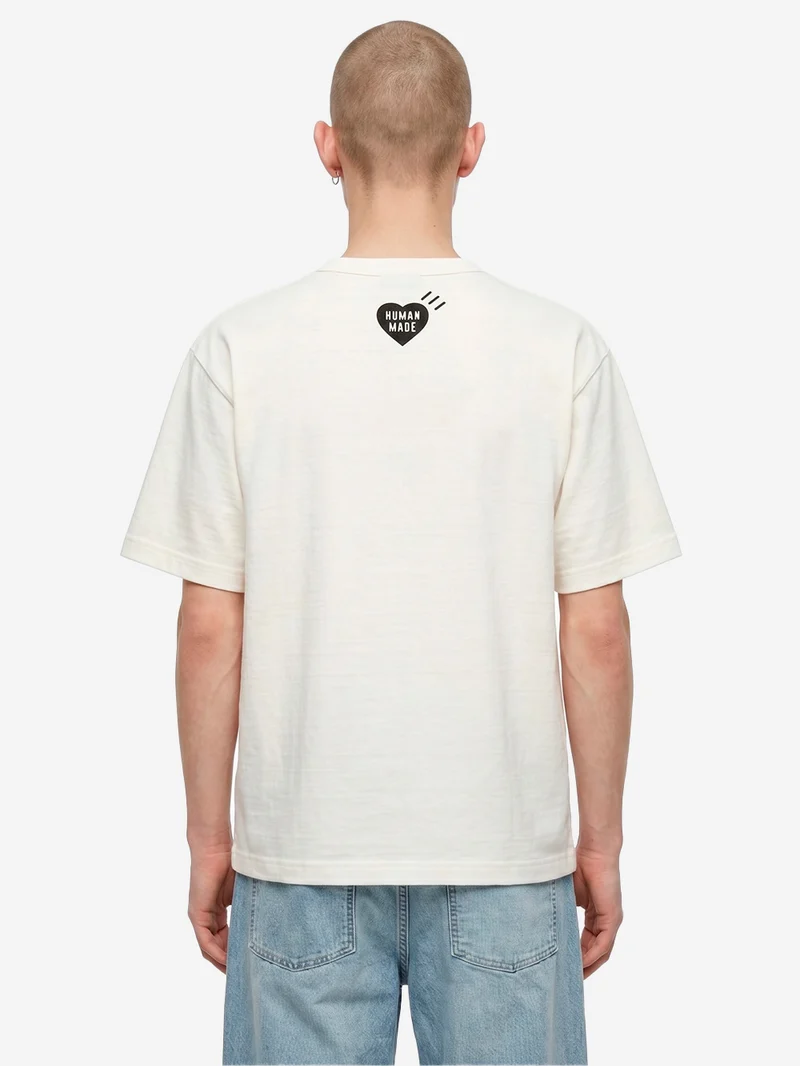 T-shirt in cotone bianco con grafica bear e colletto rinforzato