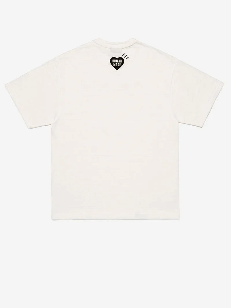 T-shirt in cotone bianco con grafica bear e colletto rinforzato