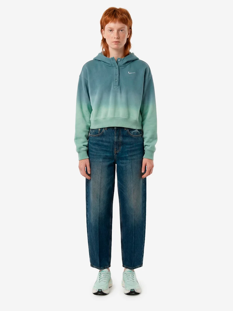 Felpa con cappuccio cropped in fleece dip-dye wash