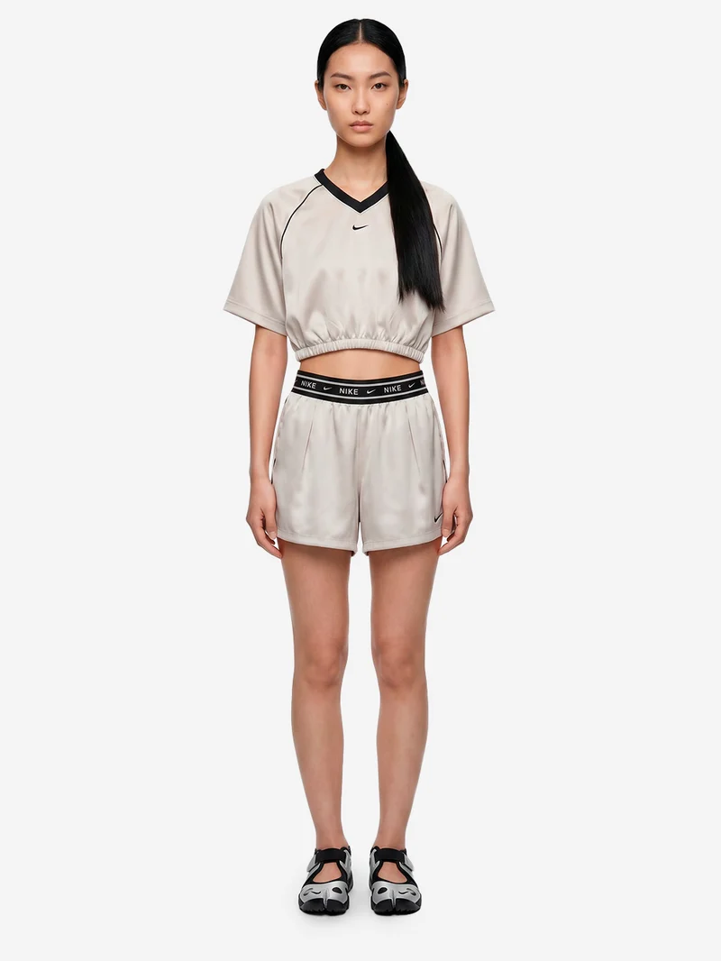 Shorts ampi a vita media in raso grigio