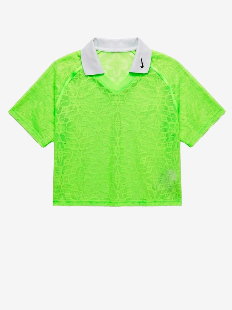 Polo verde fluo in jersey loose fit con pizzo