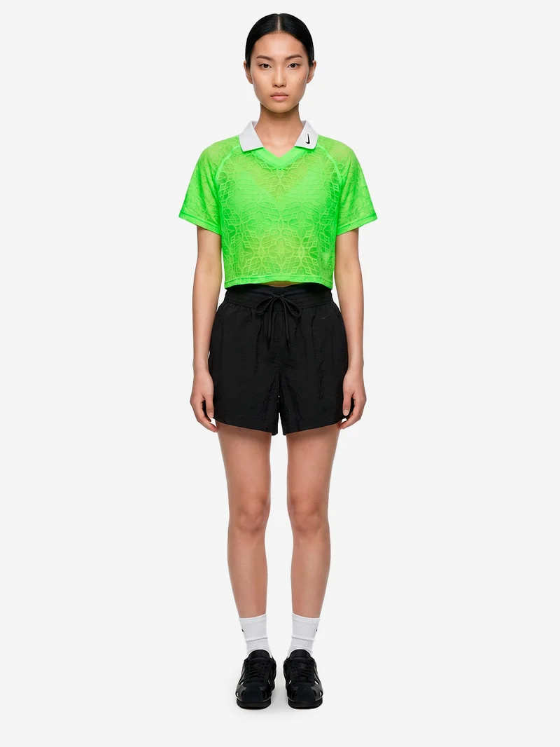 Polo verde fluo in jersey loose fit con pizzo