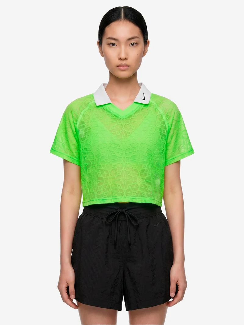 Polo verde fluo in jersey loose fit con pizzo