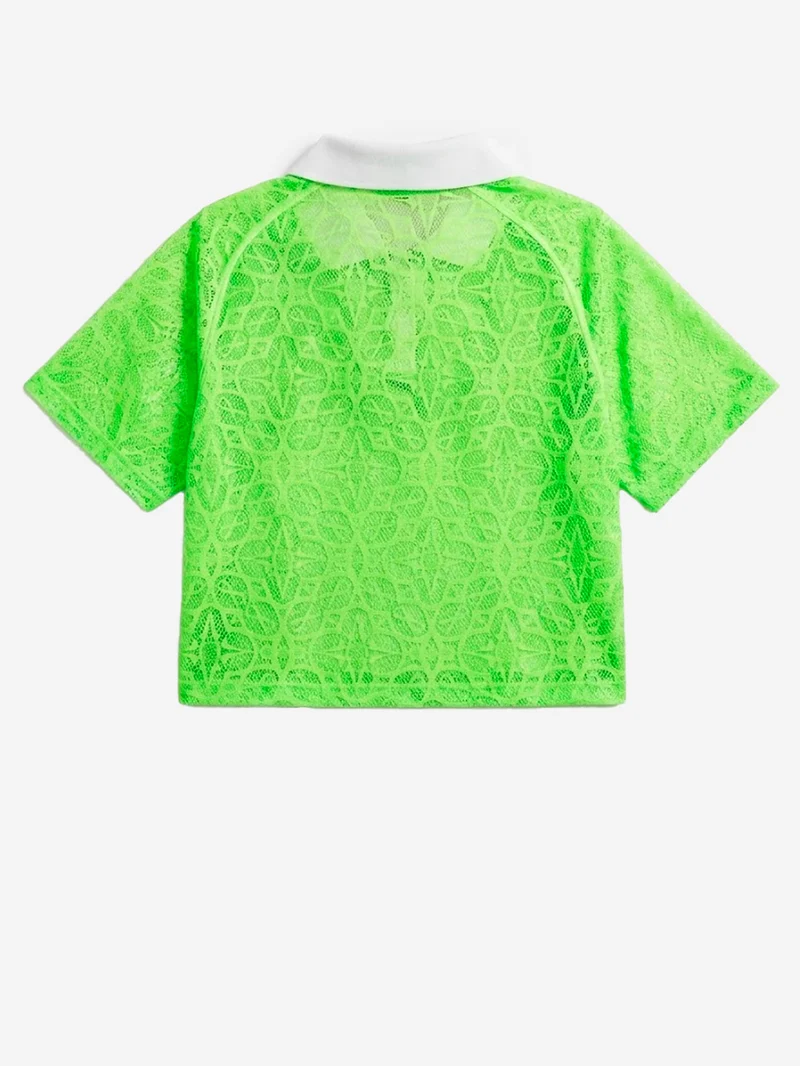 Polo verde fluo in jersey loose fit con pizzo