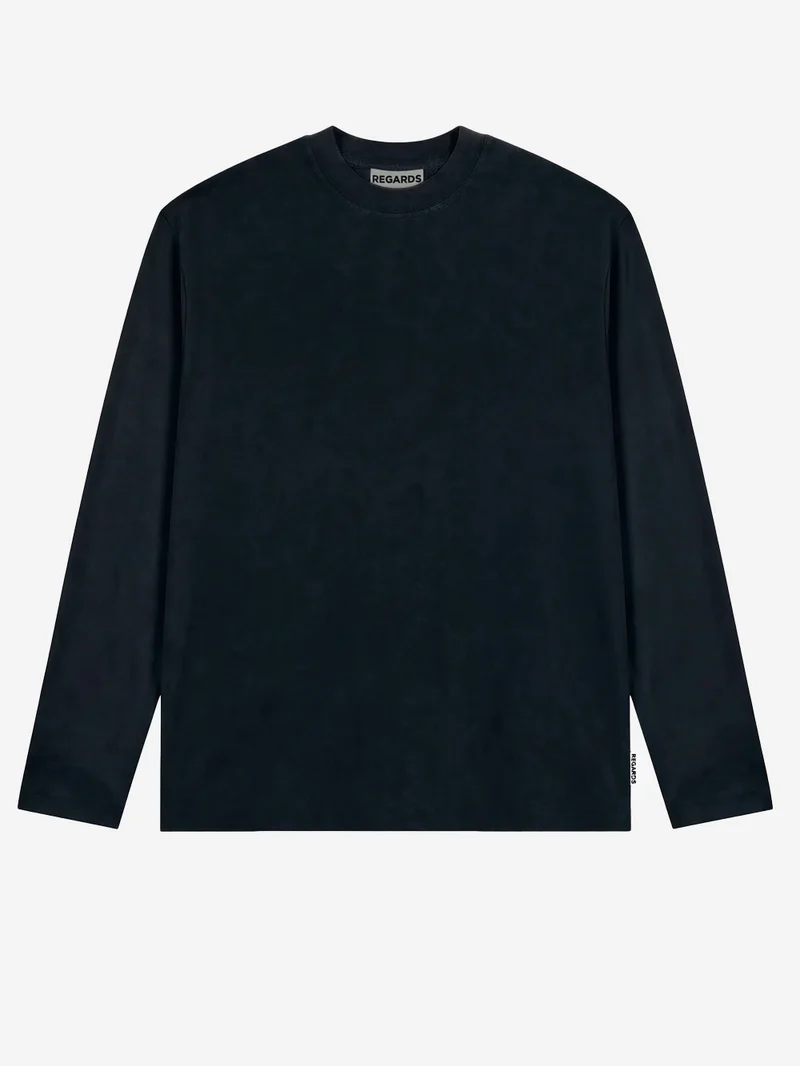 T-shirt a manica lunga relaxed fit in cotone nero slavato