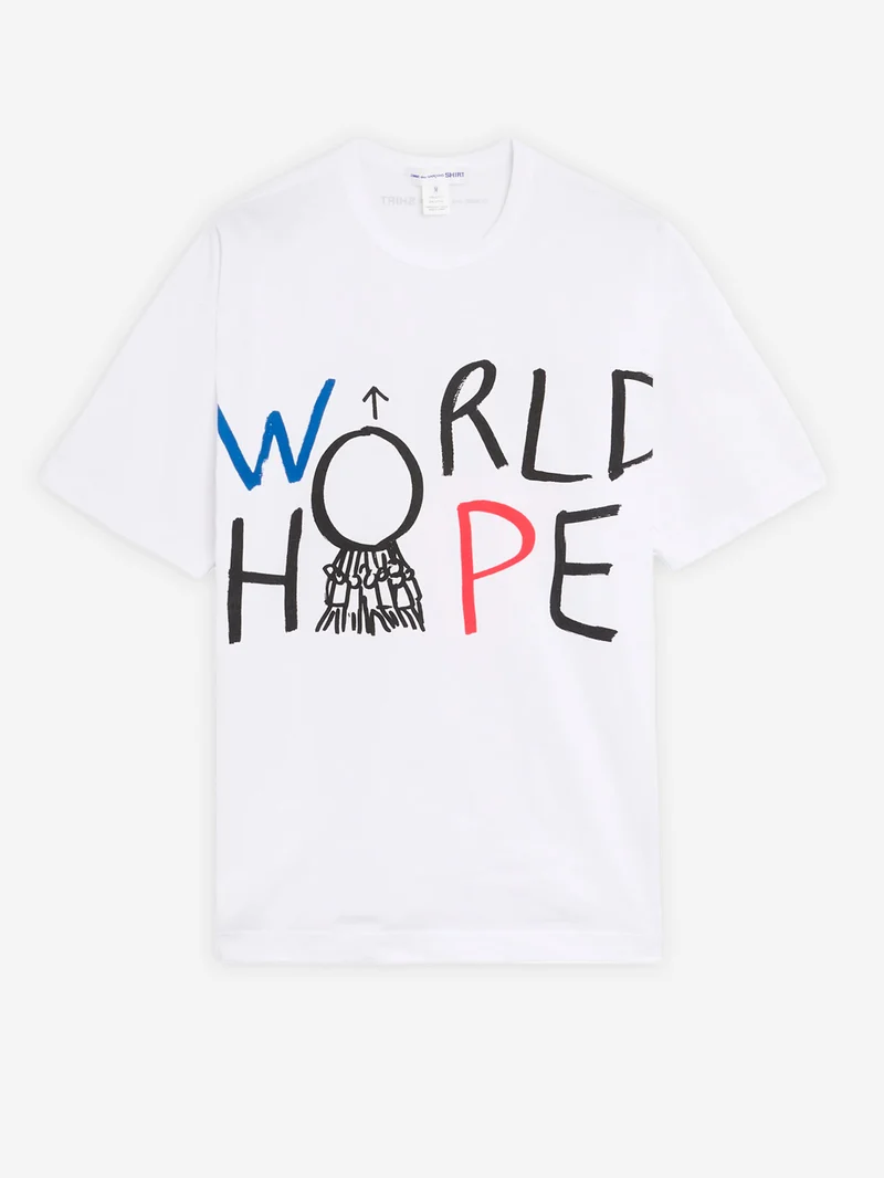 T-shirt in jersey di cotone bianco con grafica 'World Hope'