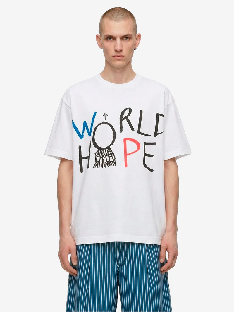 T-shirt in jersey di cotone bianco con grafica 'World Hope'