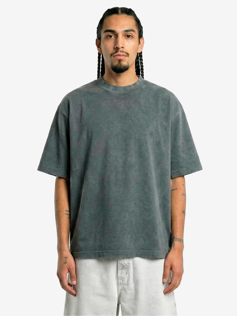 T-shirt oversize in cotone grigio effetto slavato