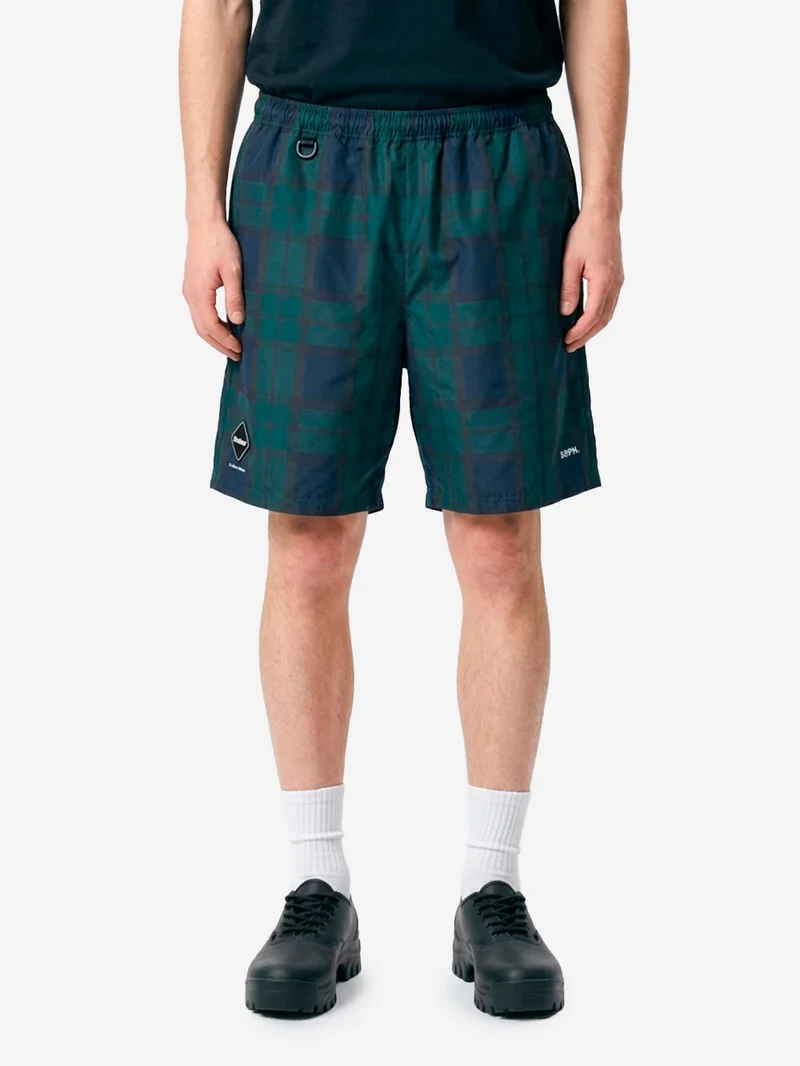 Shorts a quadri navy in taffetà tecnico