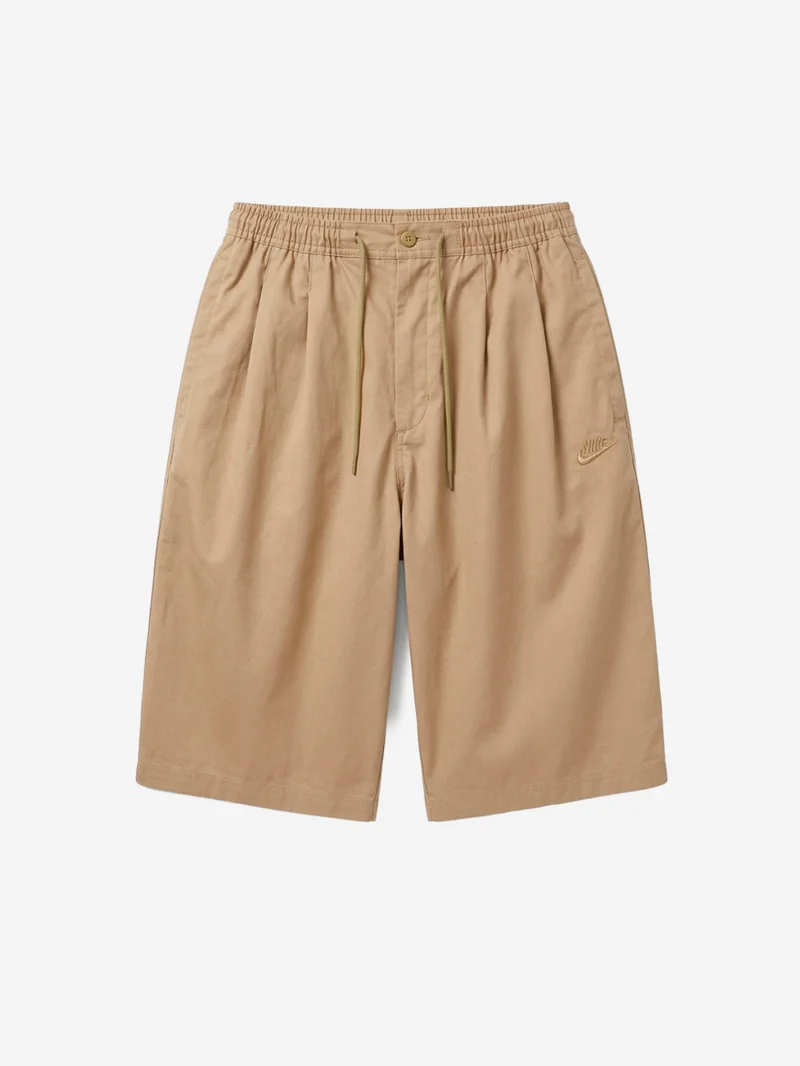 Shorts oversize beige pleated con Swoosh