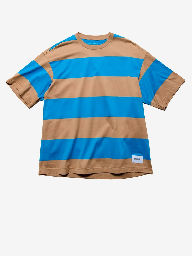 T-shirt a righe in cotone mercerizzato beige e blu