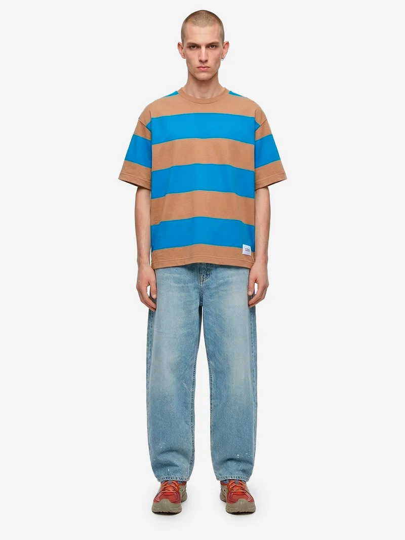 T-shirt a righe in cotone mercerizzato beige e blu