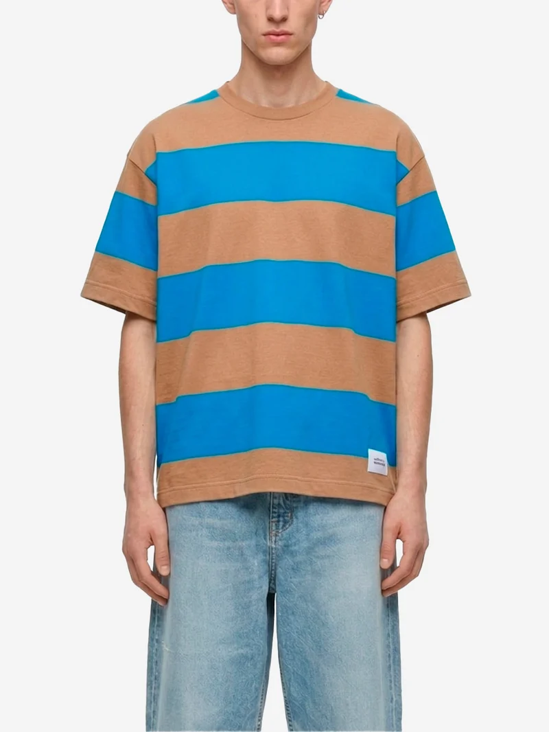 T-shirt a righe in cotone mercerizzato beige e blu
