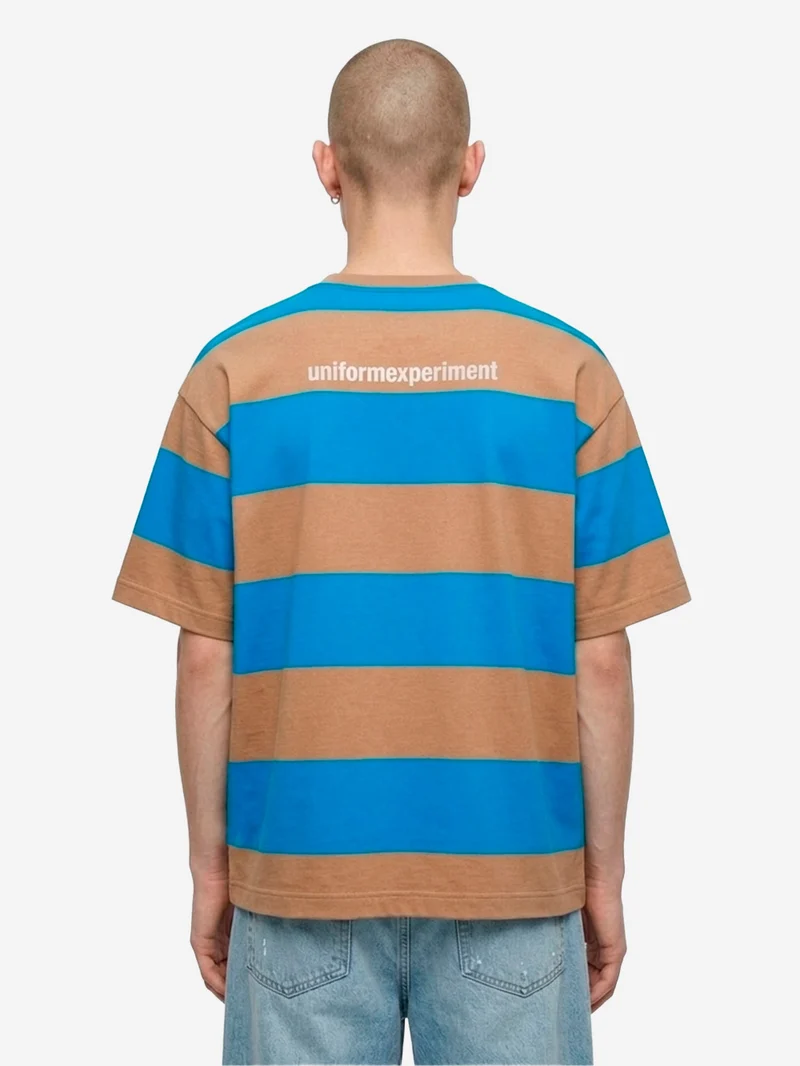 T-shirt a righe in cotone mercerizzato beige e blu