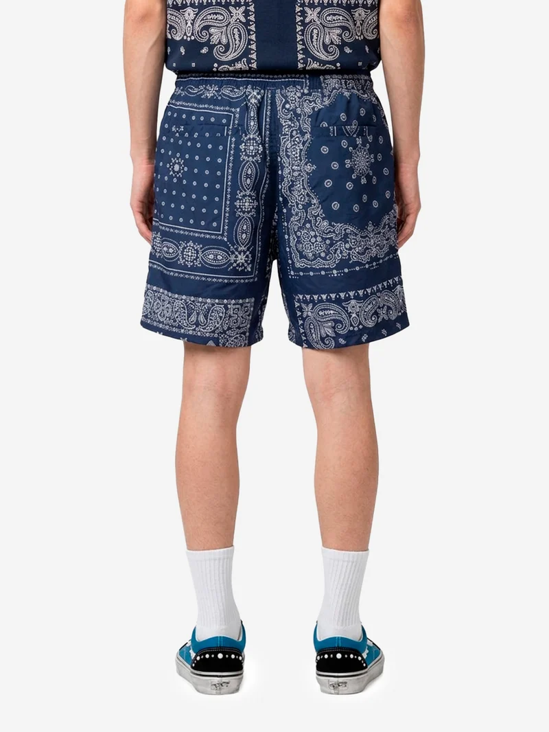 Shorts blu in nylon con stampa bandana