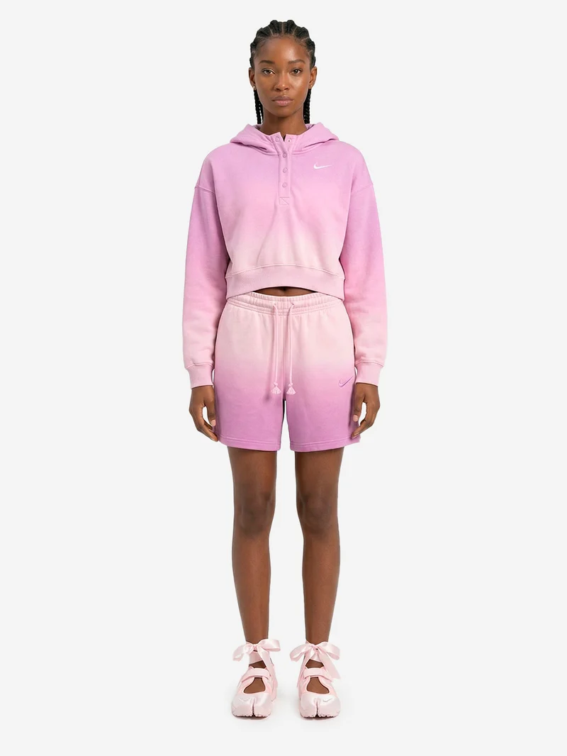 Felpa rosa con cappuccio cropped in fleece dip-dye wash