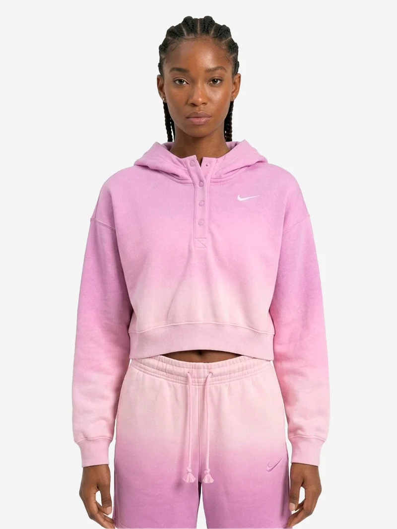 Felpa rosa con cappuccio cropped in fleece dip-dye wash