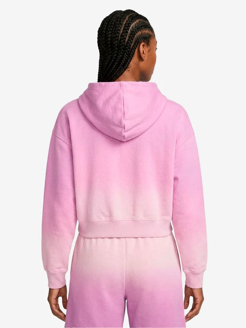 Felpa rosa con cappuccio cropped in fleece dip-dye wash