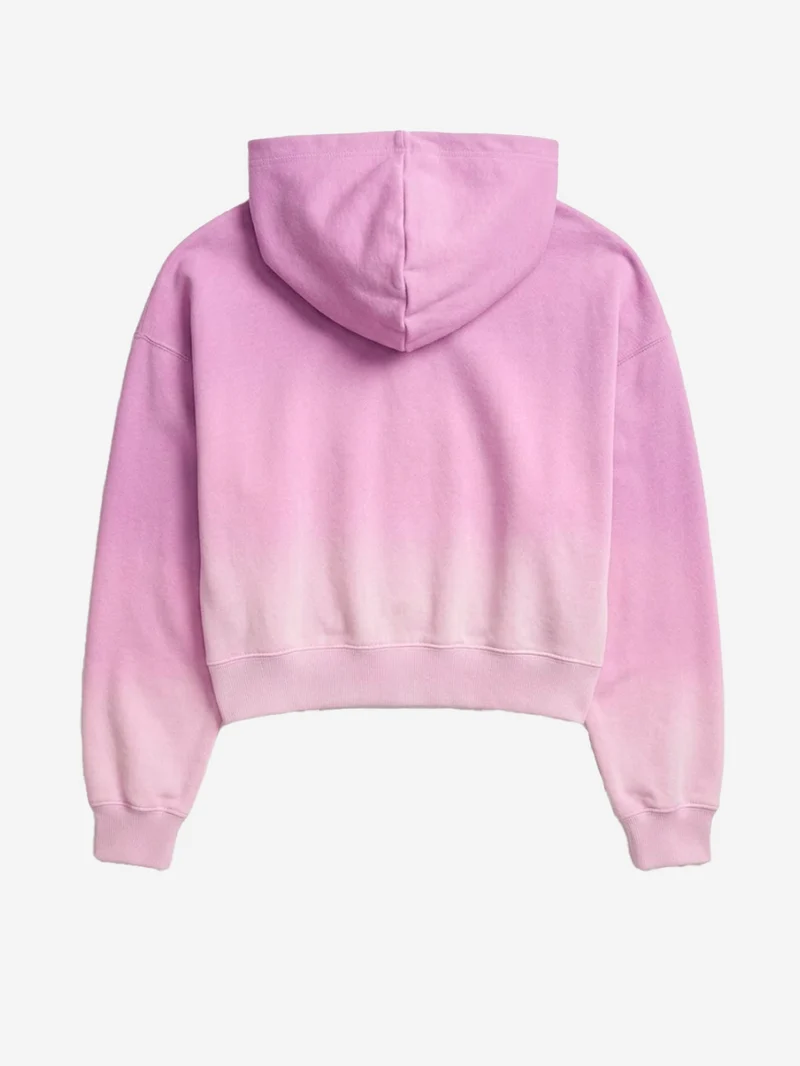 Felpa rosa con cappuccio cropped in fleece dip-dye wash