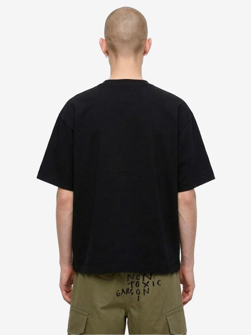 T-shirt nera in cotone con stampa 'Corporate'