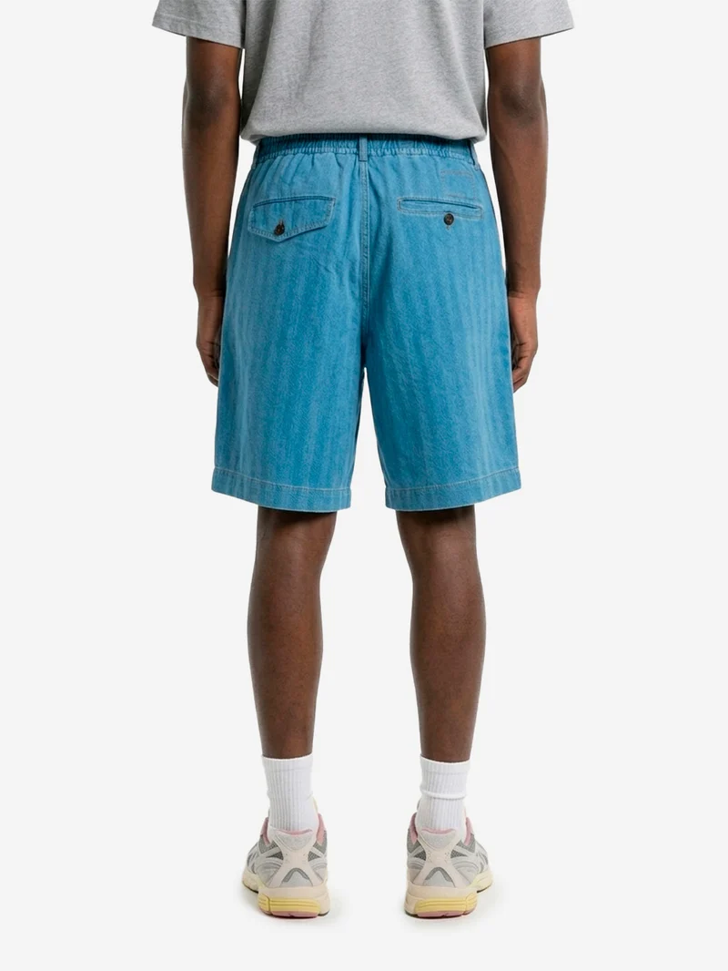 Shorts track pleated in cotone Herringbone indigo