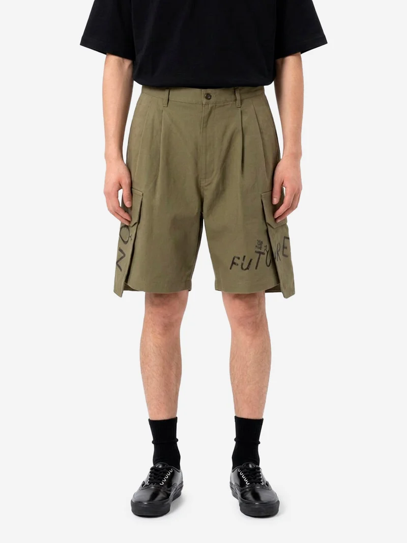 Shorts khaki con tasche cargo wide e grafiche