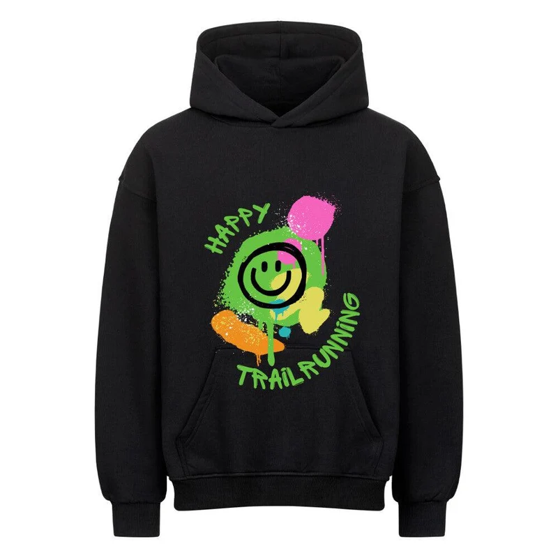 Happy Trailrunning - Bio Premium Oversized Hoodie (mit Taschendruck)