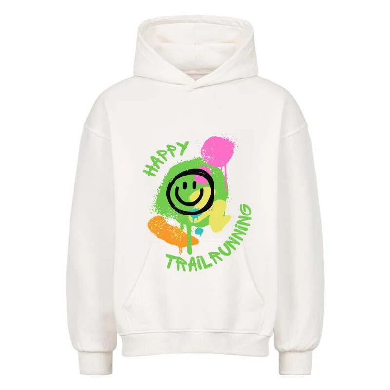 Happy Trailrunning - Bio Premium Oversized Hoodie (mit Taschendruck)