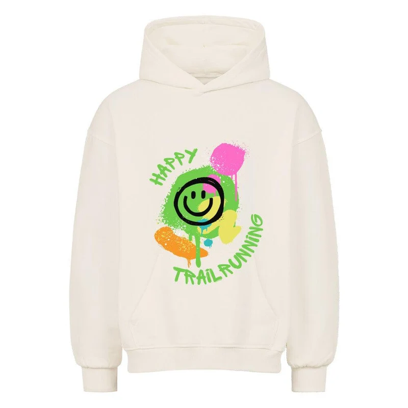Happy Trailrunning - Bio Premium Oversized Hoodie (mit Taschendruck)