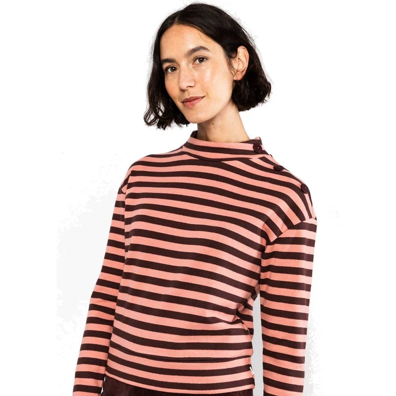 Blutsgeschwister Stereo Rainbow Seafarer Damen Longsleeve dusty-brown-line-stripes