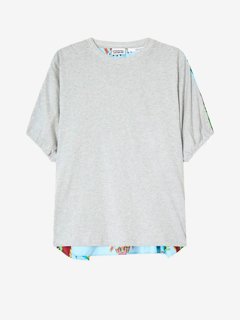 T-Shirt grigio chiaro in jersey di cotone con retro in seta