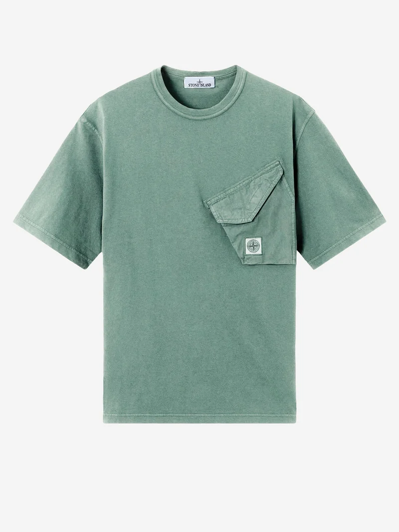 T-shirt verde scuro con tasca a soffietto e patch Compass