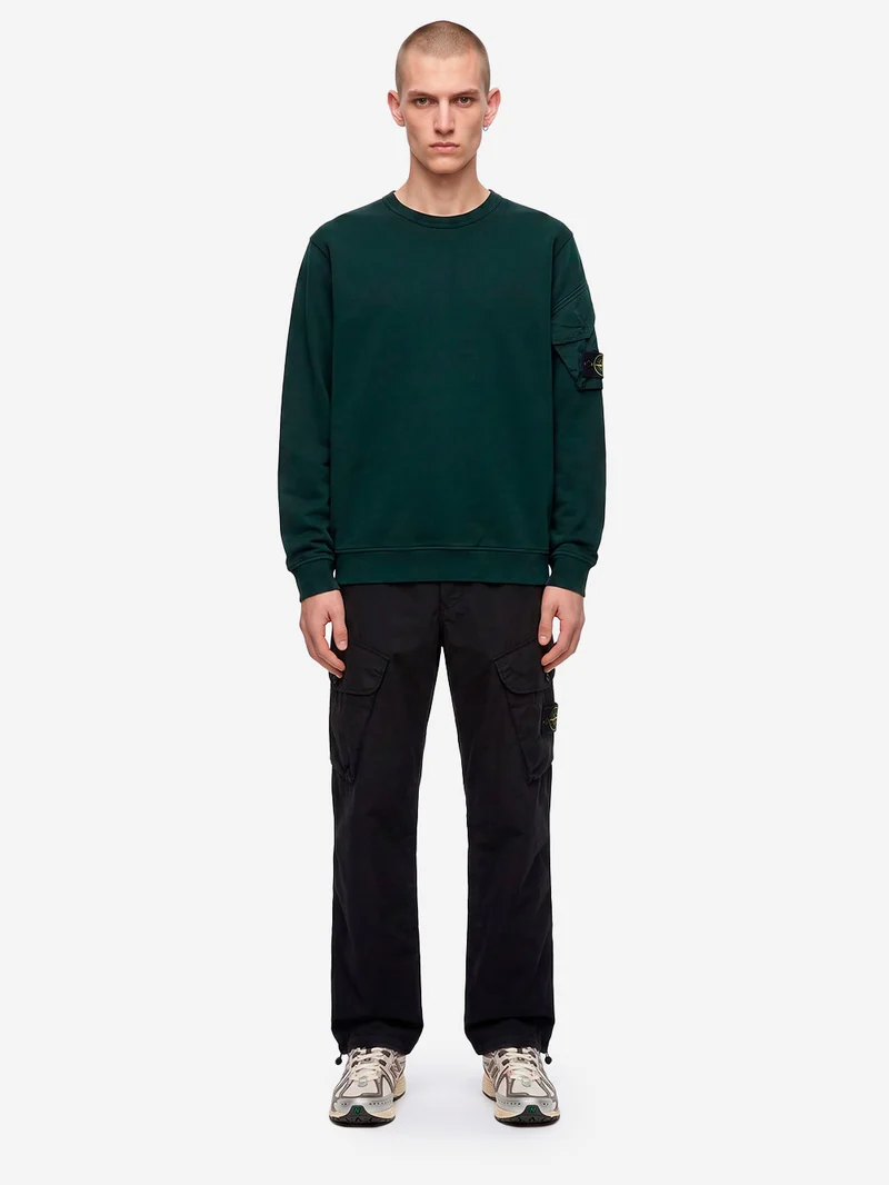 Felpa Girocollo verde scuro Sleeve Pocket Badge