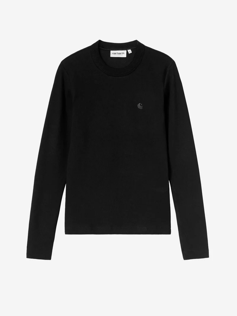 T-shirt a manica lunga 'Philipa' nera in cotone elasticizzato