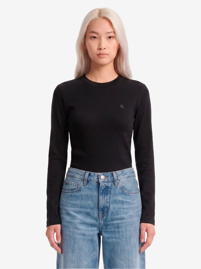 T-shirt a manica lunga 'Philipa' nera in cotone elasticizzato