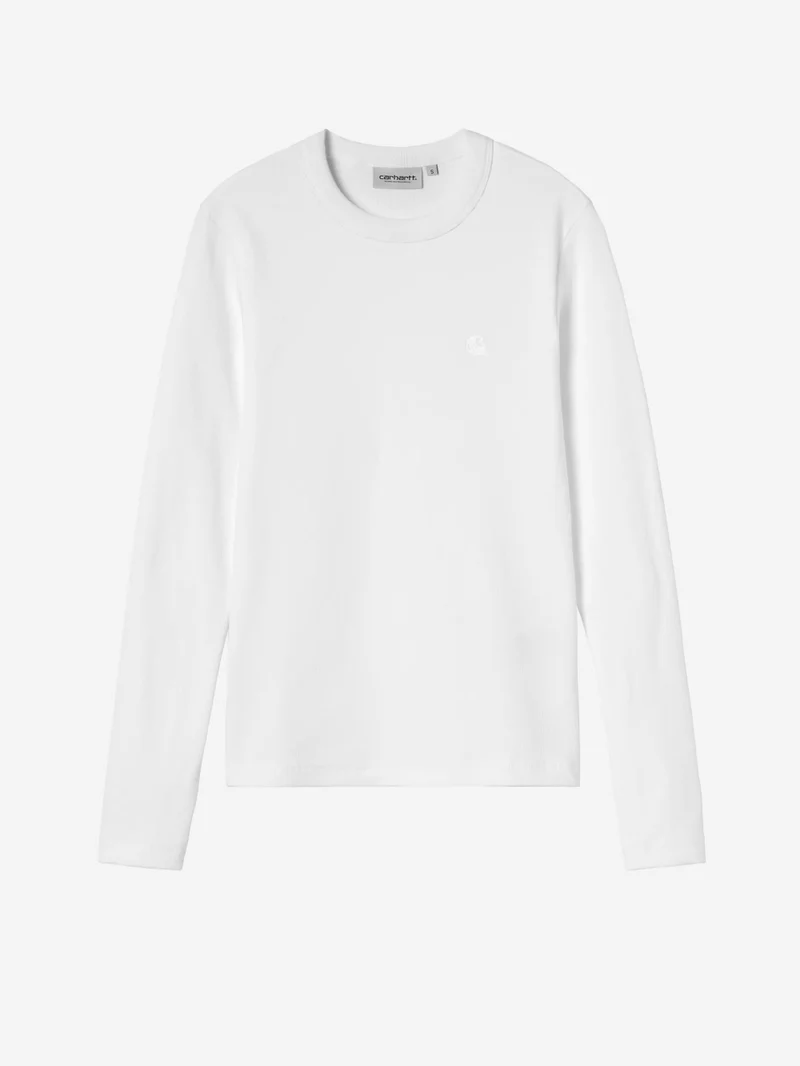 T-shirt a manica lunga 'Philipa' bianca in cotone elasticizzato