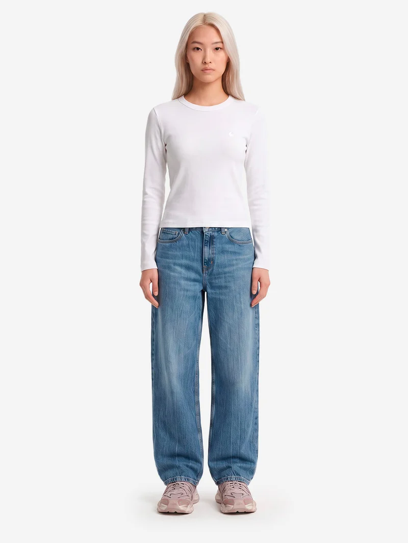 T-shirt a manica lunga 'Philipa' bianca in cotone elasticizzato