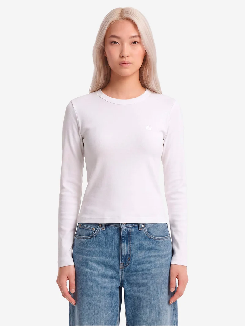 T-shirt a manica lunga 'Philipa' bianca in cotone elasticizzato