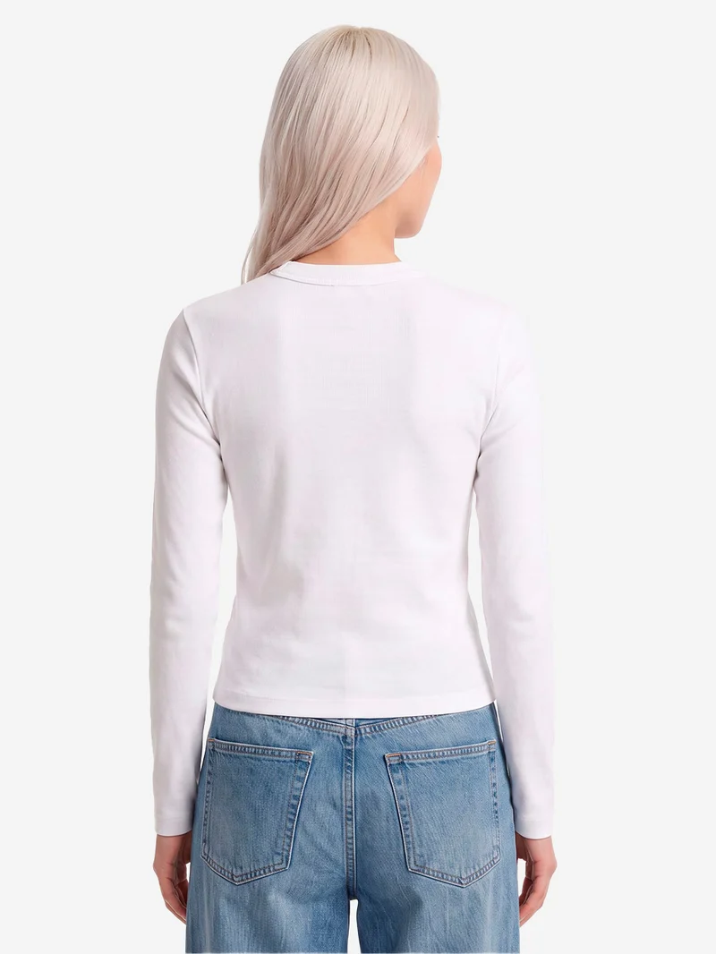 T-shirt a manica lunga 'Philipa' bianca in cotone elasticizzato