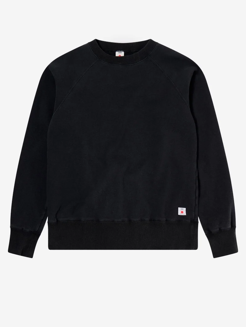 Felpa girocollo nera con maniche raglan