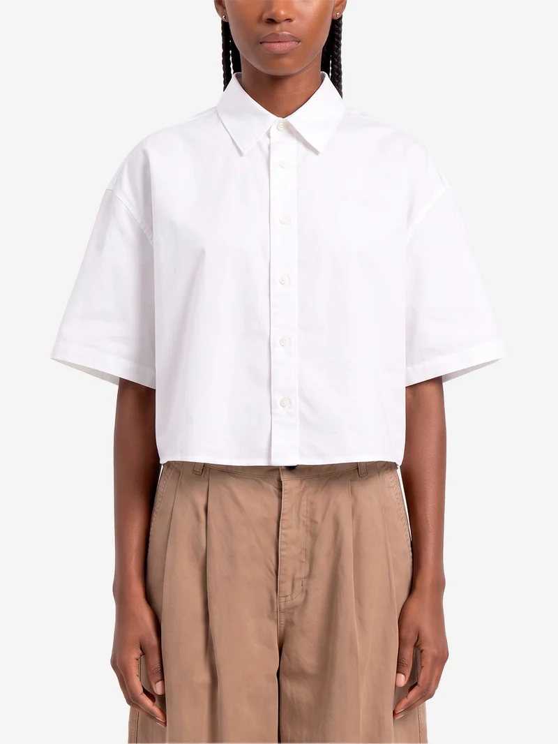 Camicia a manica corta bianca S/S 'Kaia' boxy fit