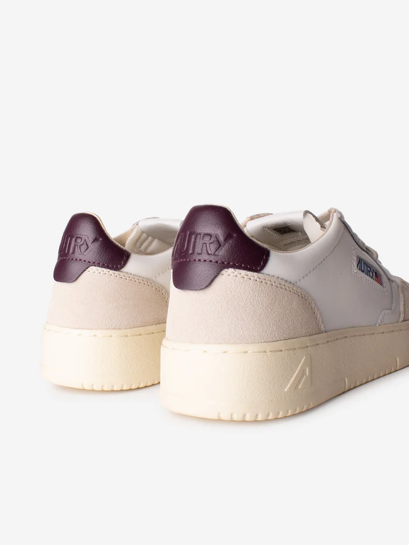M Medalist Low in pelle bianca con suede e talloncino bordeaux