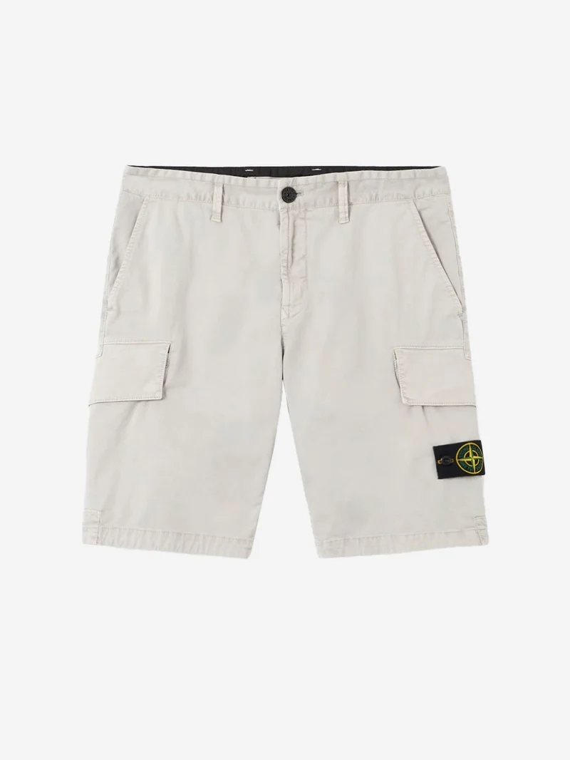 Shorts cargo grigi slim con cuciture asimmetriche ed effetto old
