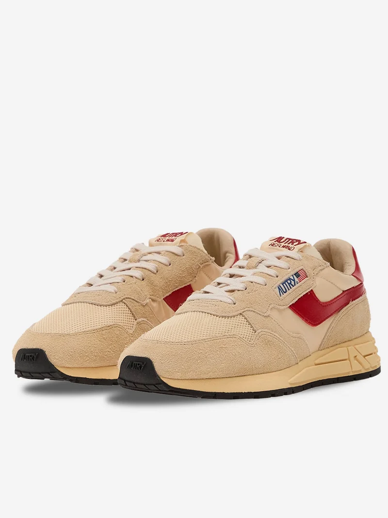 M Reelwind Low in nylon e suede con pelle ecrù e rosso