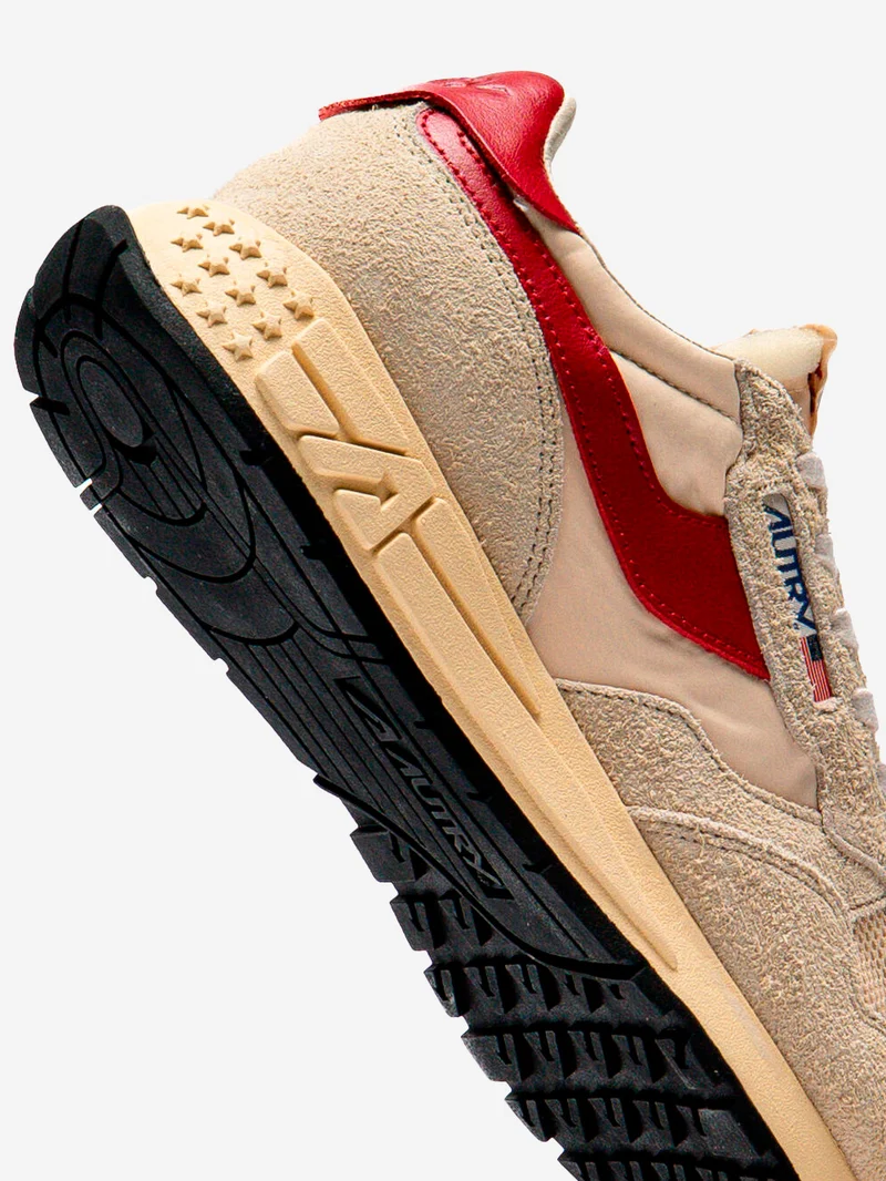 M Reelwind Low in nylon e suede con pelle ecrù e rosso
