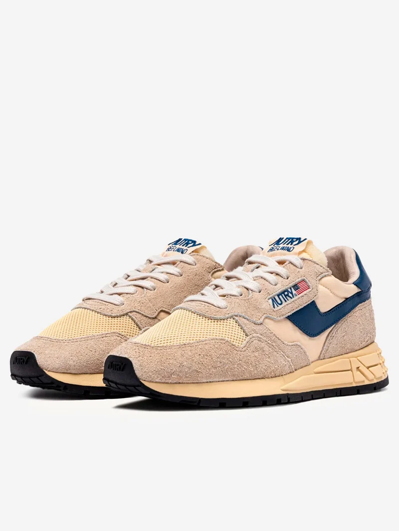 M Reelwind Low in nylon e suede con pelle ecrù e blu