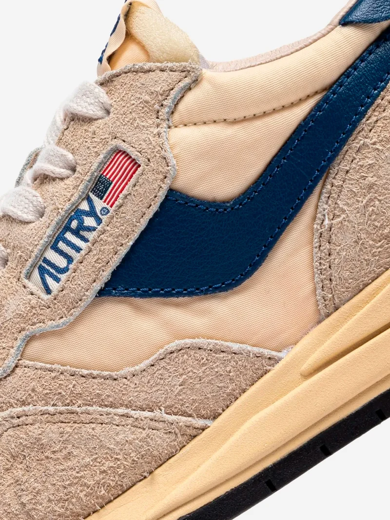 M Reelwind Low in nylon e suede con pelle ecrù e blu