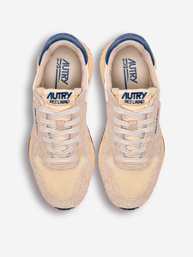 M Reelwind Low in nylon e suede con pelle ecrù e blu